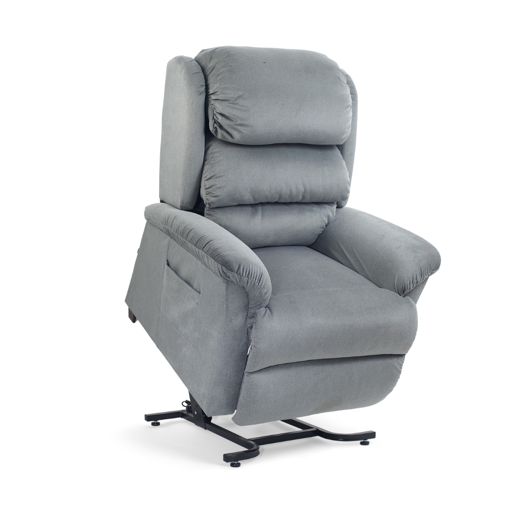 Golden Tech PR766 Relaxer MaxiComfort® Ultimate Recliner with Assisted Lift - Small - Sterling in raised position